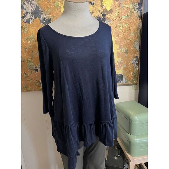 Alembika Womens 2 Large Cara Crinkle Top Ruffle Bottom Navy Blue Tunic Pockets - Picture 4 of 13